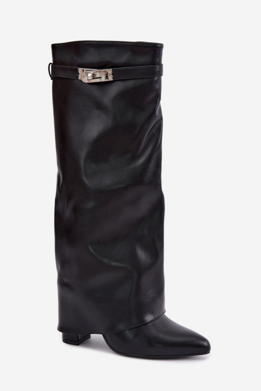 Bottes hautes pour femmes avec tige cousue et talons noirs Salia