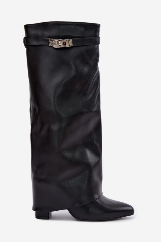 Bottes hautes pour femmes avec tige cousue et talons noirs Salia