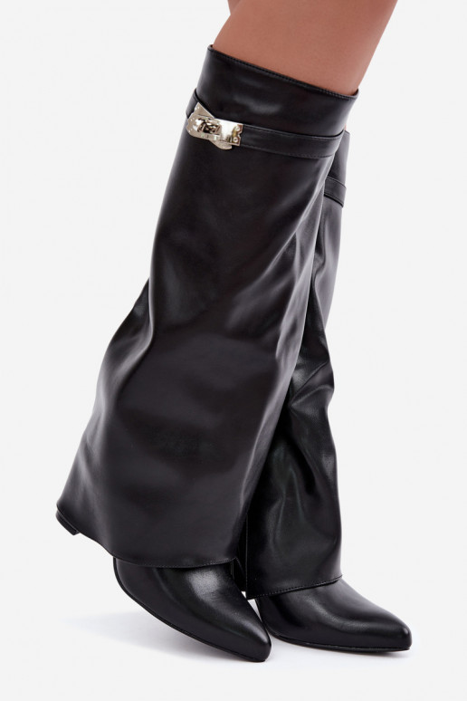Bottes hautes pour femmes avec tige cousue et talons noirs Salia