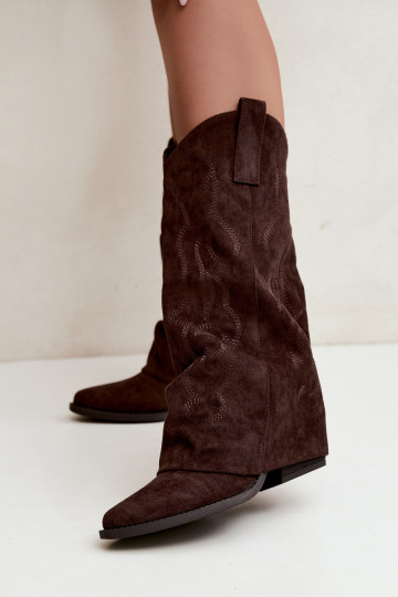 Bottes hautes style cowboy froissées avec talons et tige cousue chocolat Ives 2
