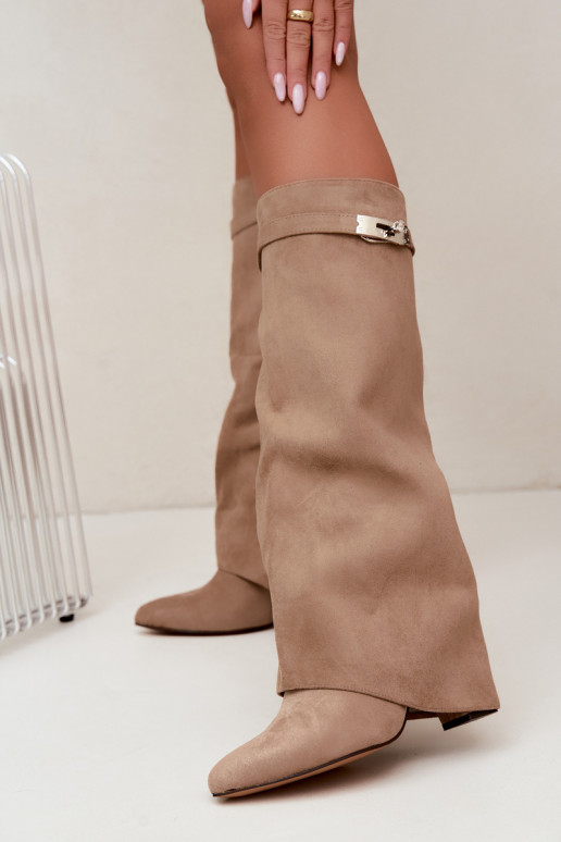Bottes hautes pour femmes avec tige cousue et talons sable Salia