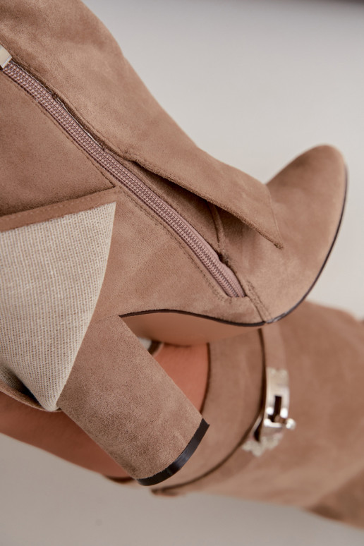 Bottes hautes pour femmes avec tige cousue et talons sable Salia