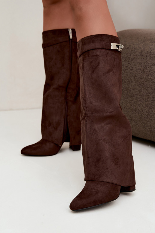 Bottes hautes pour femmes avec tige cousue et talons chocolat Salia