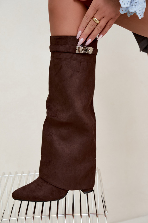 Bottes hautes pour femmes avec tige cousue et talons chocolat Salia
