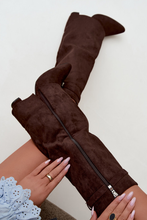 Bottes hautes pour femmes avec tige cousue et talons chocolat Salia