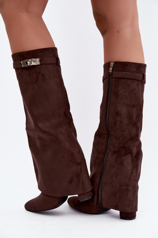 Bottes hautes pour femmes avec tige cousue et talons chocolat Salia