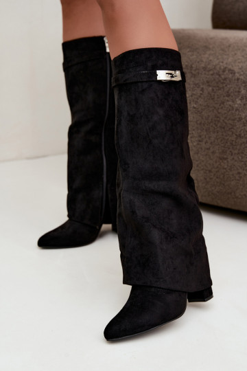 Bottes hautes pour femmes avec tige cousue et talons noirs Salia