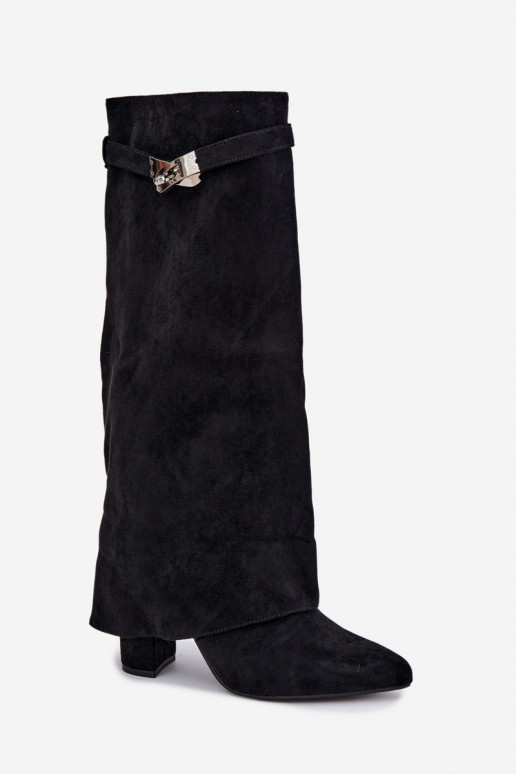 Bottes hautes pour femmes avec tige cousue et talons noirs Salia