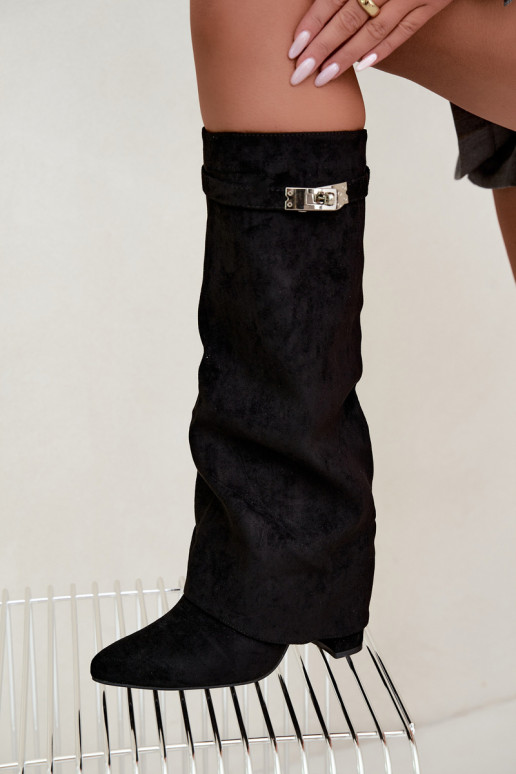 Bottes hautes pour femmes avec tige cousue et talons noirs Salia