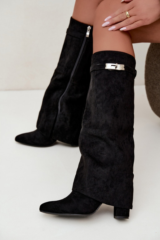 Bottes hautes pour femmes avec tige cousue et talons noirs Salia