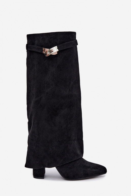 Bottes hautes pour femmes avec tige cousue et talons noirs Salia