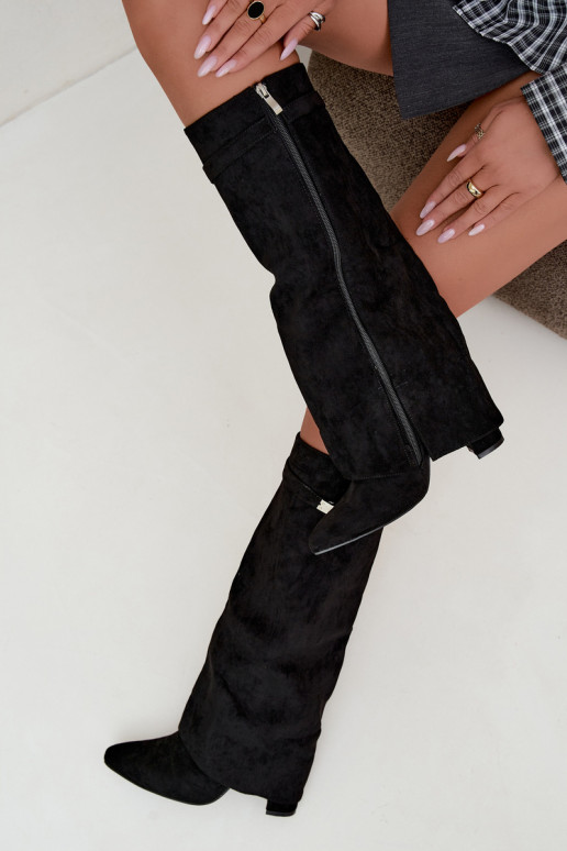 Bottes hautes pour femmes avec tige cousue et talons noirs Salia