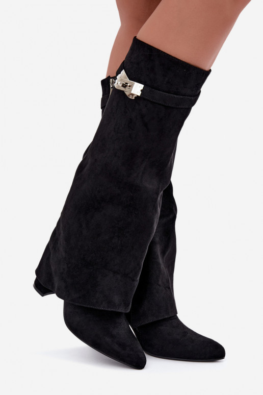 Bottes hautes pour femmes avec tige cousue et talons noirs Salia