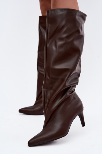 Bottines chaudes pour femmes à talons fins chocolat Olivienne