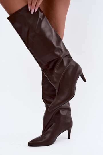 Bottines chaudes pour femmes à talons fins chocolat Olivienne 2