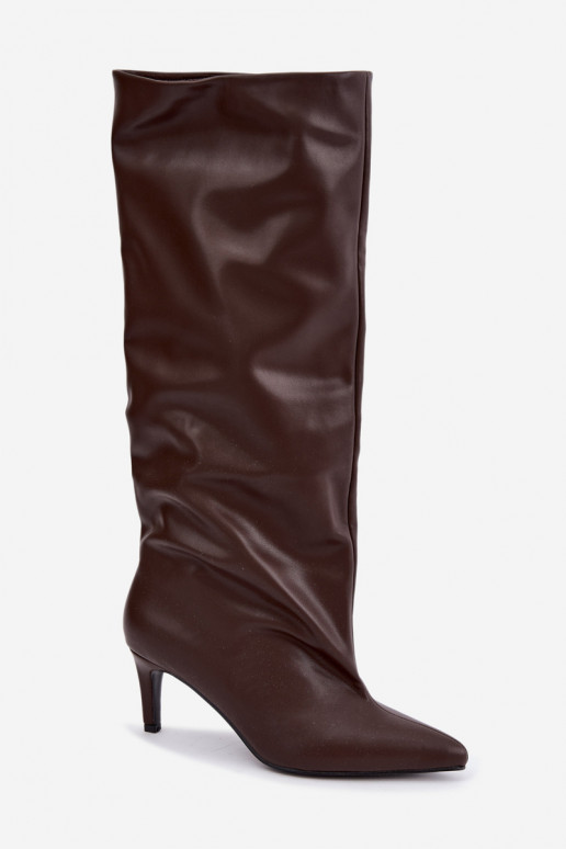 Bottines chaudes pour femmes à talons fins chocolat Olivienne