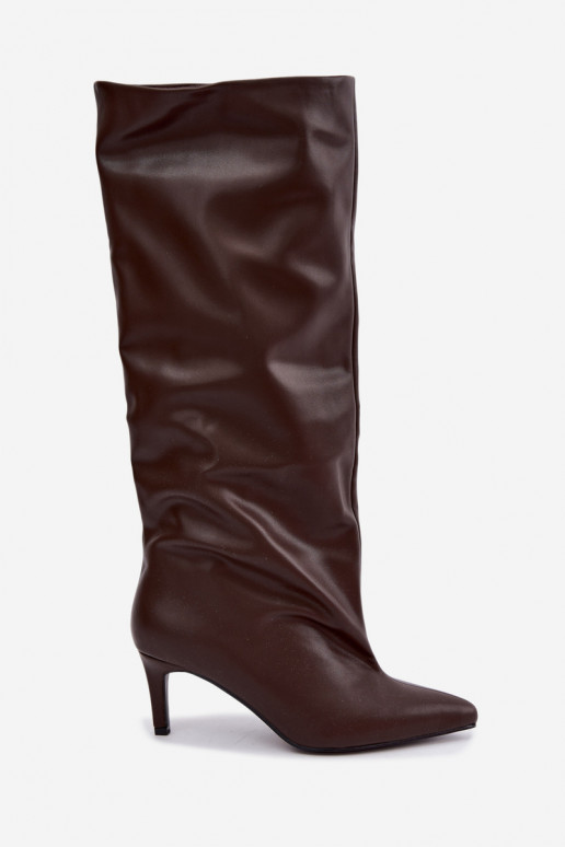 Bottines chaudes pour femmes à talons fins chocolat Olivienne