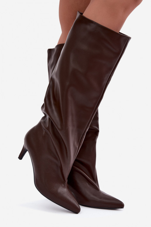 Bottines chaudes pour femmes à talons fins chocolat Olivienne