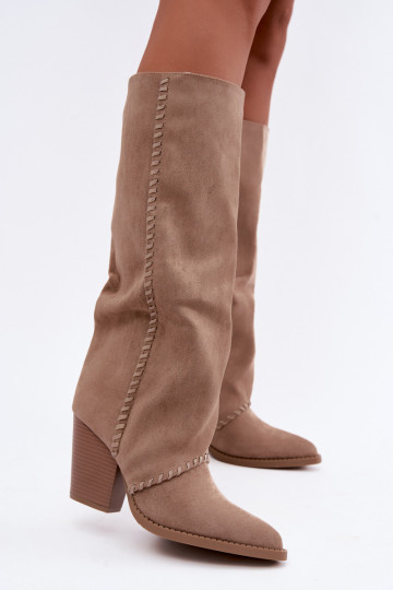 Bottes hautes pour femmes style cowboy avec talon bloc sable Noeline