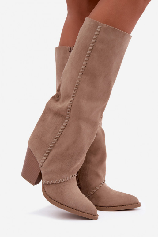 Bottes hautes pour femmes style cowboy avec talon bloc sable Noeline