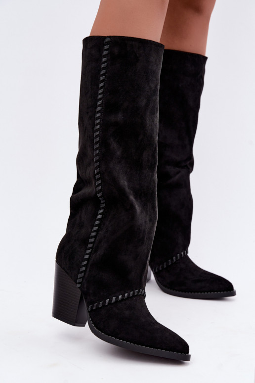 Bottes hautes pour femmes style cowboy à talon bloc en noir Noeline