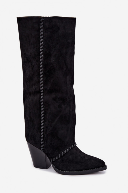 Bottes hautes pour femmes style cowboy à talon bloc en noir Noeline