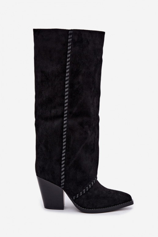 Bottes hautes pour femmes style cowboy à talon bloc en noir Noeline