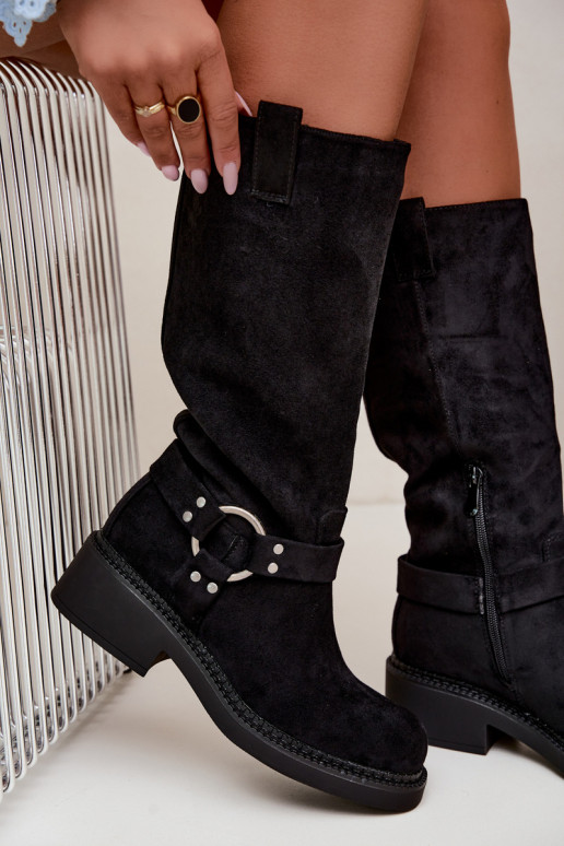 Bottes hautes pour femmes avec détails décoratifs en noir Morla