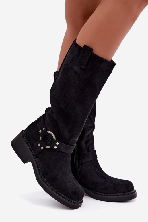 Bottes hautes pour femmes avec détails décoratifs en noir Morla