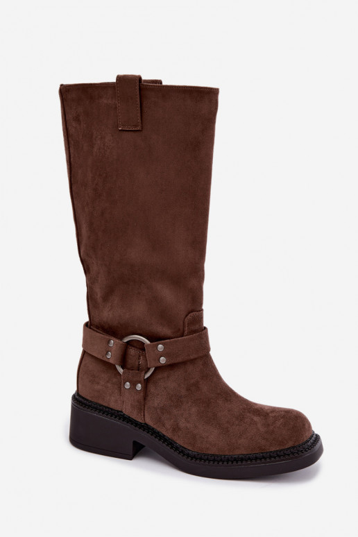 Bottes hautes pour femmes avec détails décoratifs en brun Morla
