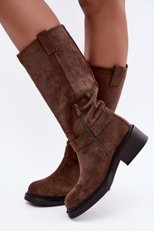 Bottes hautes pour femmes avec détails décoratifs en brun Morla