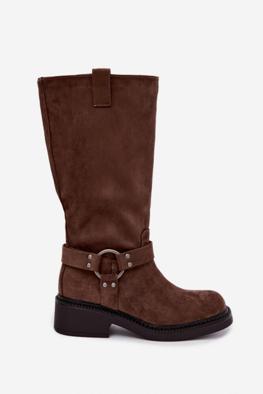 Bottes hautes pour femmes avec détails décoratifs en brun Morla