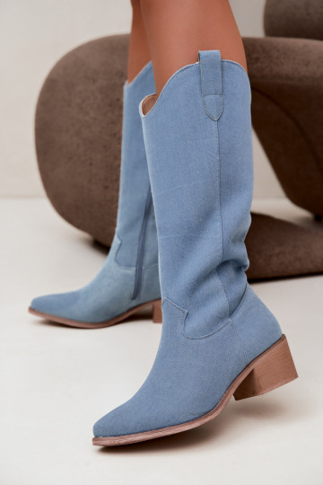 Bottes hautes pour femmes style cowboy avec talons en denim Zareya