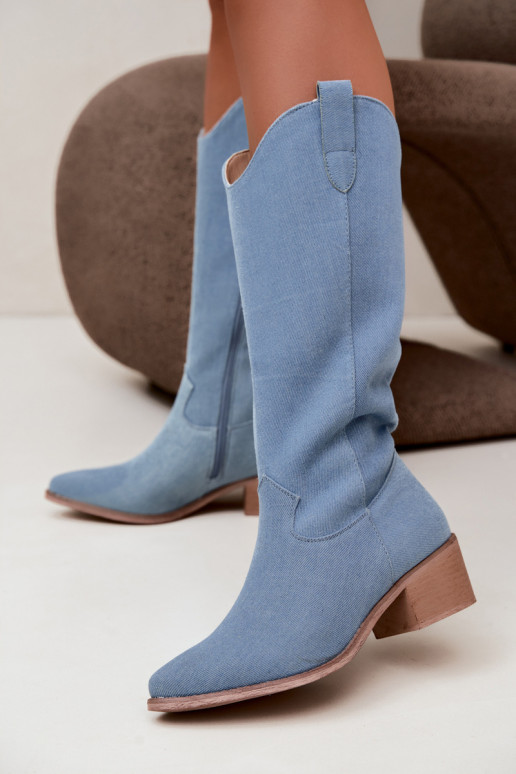 Bottes hautes pour femmes style cowboy avec talons en denim Zareya