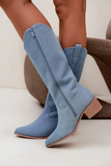 Bottes hautes pour femmes style cowboy avec talons en denim Zareya 2
