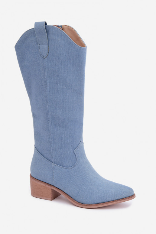 Bottes hautes pour femmes style cowboy avec talons en denim Zareya