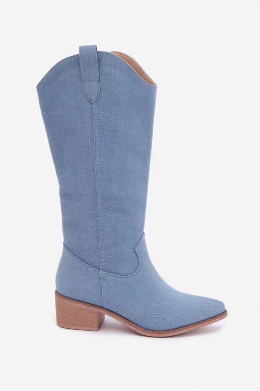 Bottes hautes pour femmes style cowboy avec talons en denim Zareya
