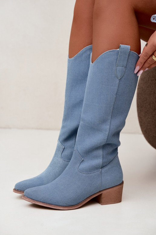 Bottes hautes pour femmes style cowboy avec talons en denim Zareya