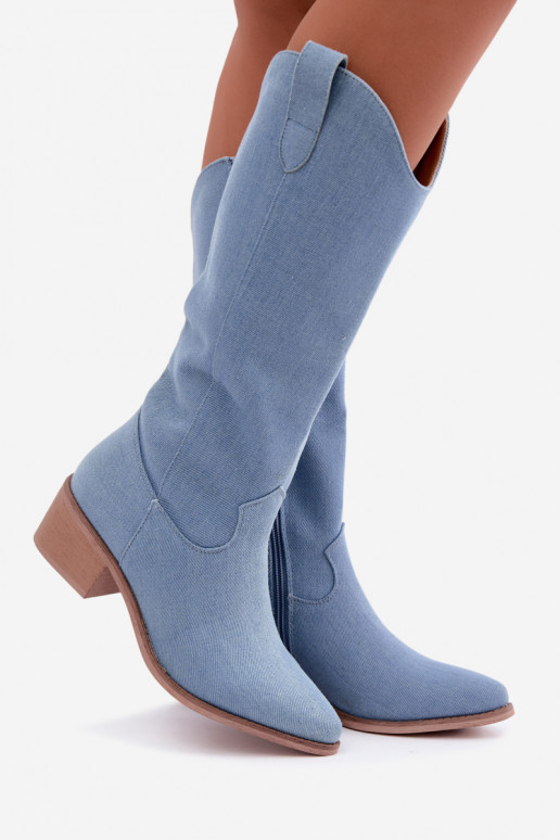 Bottes hautes pour femmes style cowboy avec talons en denim Zareya