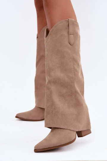 Bottes hautes pour femmes style cowboy avec talons en sable Kalena 2