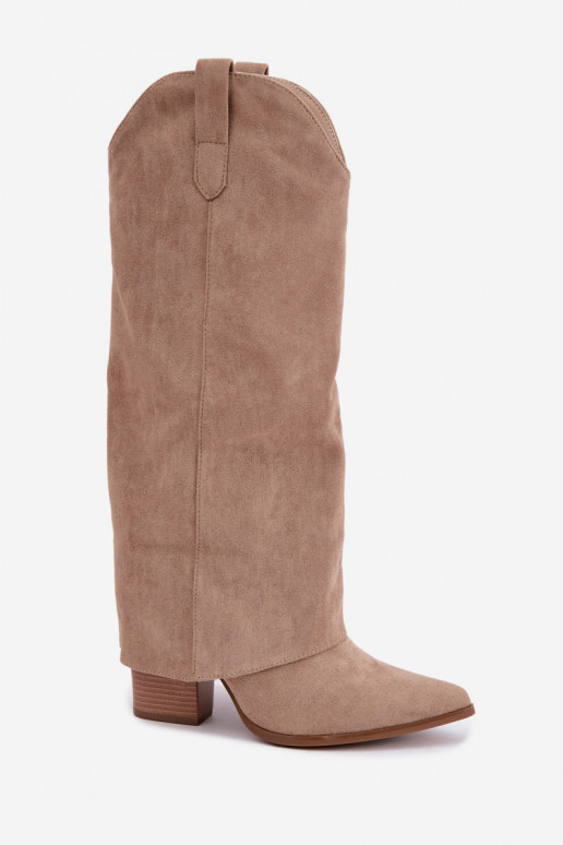 Bottes hautes pour femmes style cowboy avec talons en sable Kalena