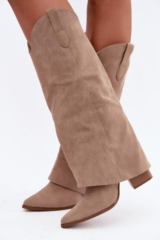 Bottes hautes pour femmes style cowboy avec talons en sable Kalena