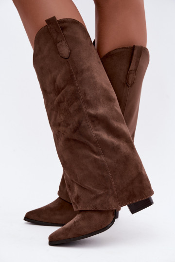 Bottes hautes pour femmes style cowboy avec talons en brun Kalena