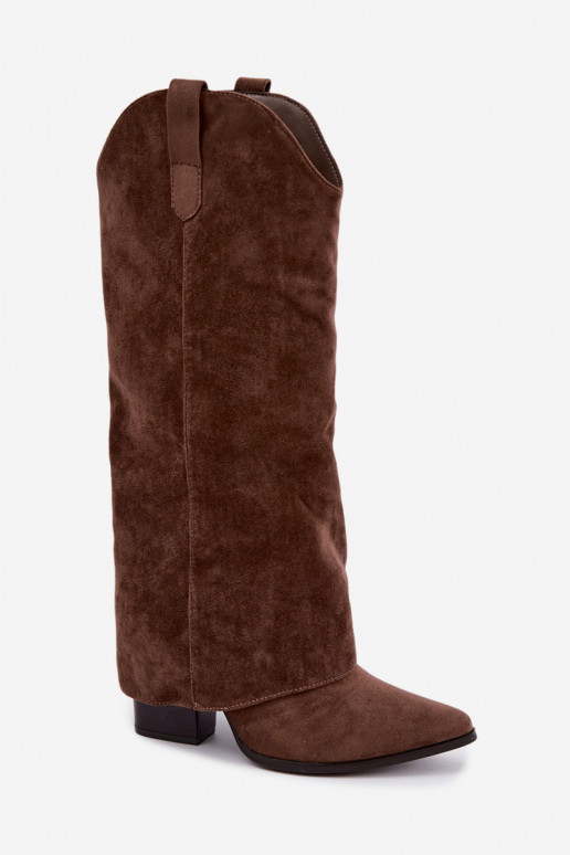 Bottes hautes pour femmes style cowboy avec talons en brun Kalena
