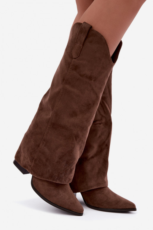 Bottes hautes pour femmes style cowboy avec talons en brun Kalena