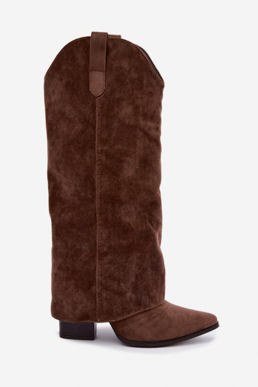 Bottes hautes pour femmes style cowboy avec talons en brun Kalena