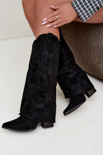 Bottes hautes pour femmes style cowboy avec talons en noir Kalena