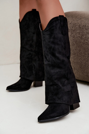 Bottes hautes pour femmes style cowboy avec talons en noir Kalena 2