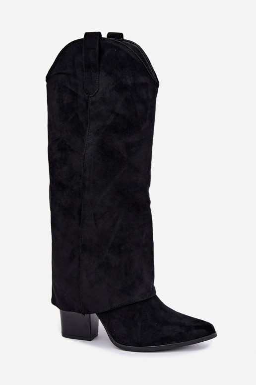 Bottes hautes pour femmes style cowboy avec talons en noir Kalena