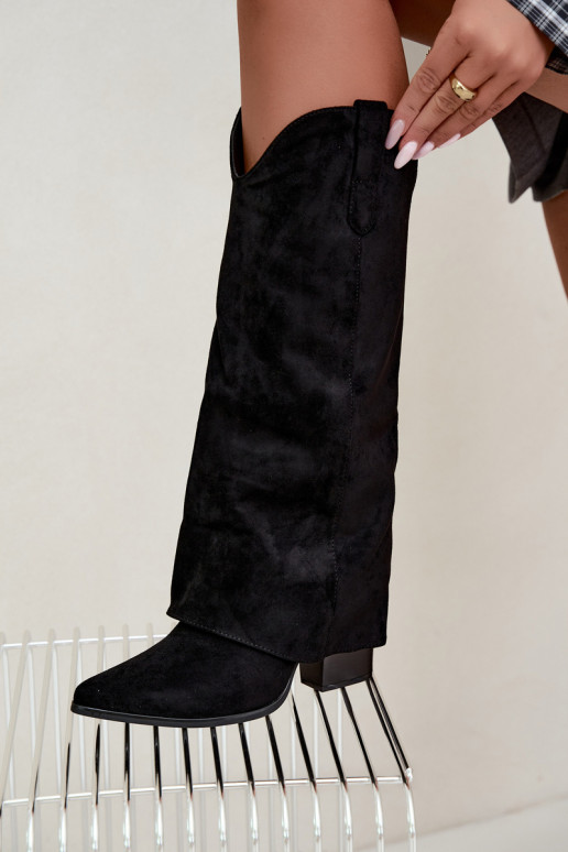 Bottes hautes pour femmes style cowboy avec talons en noir Kalena